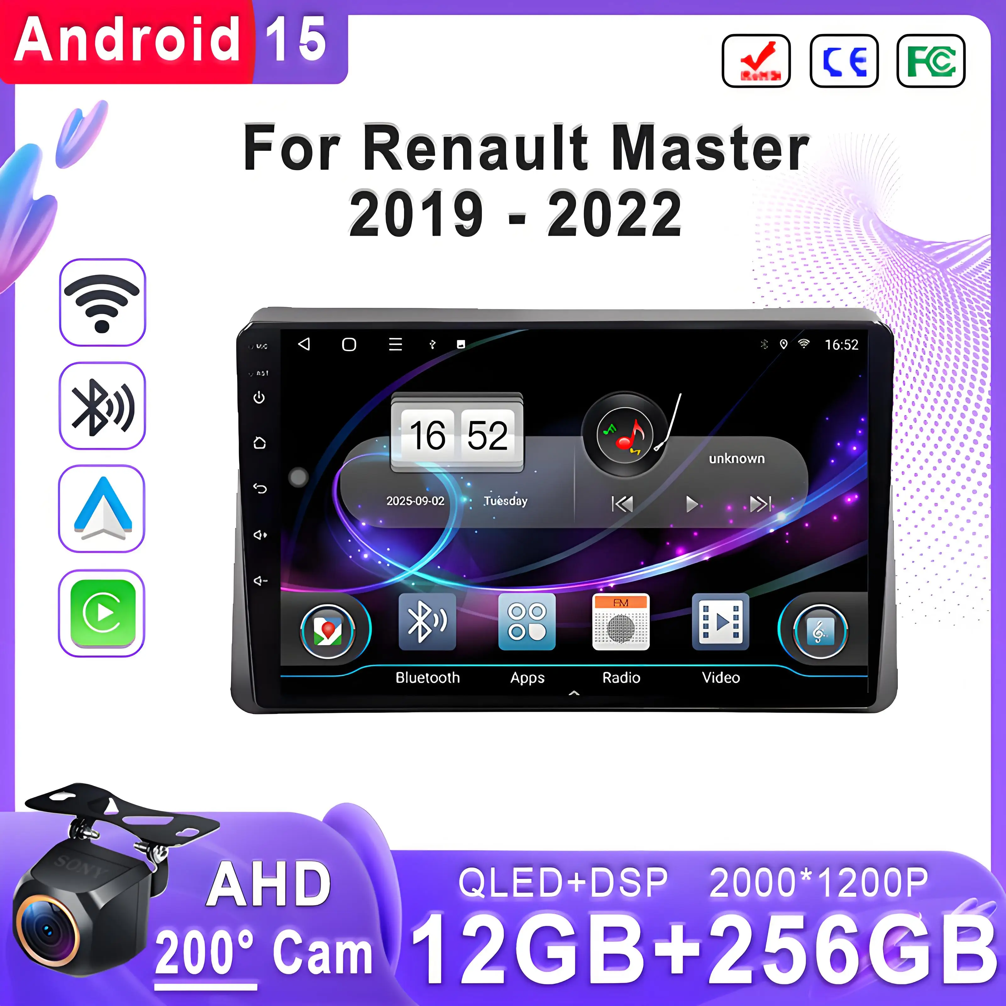 

For Renault Master 2019 - 2022 2K Android 15 Car Radio Multimedia Video Player Navigation stereo GPS No 2Din DVD Screen Car GPS