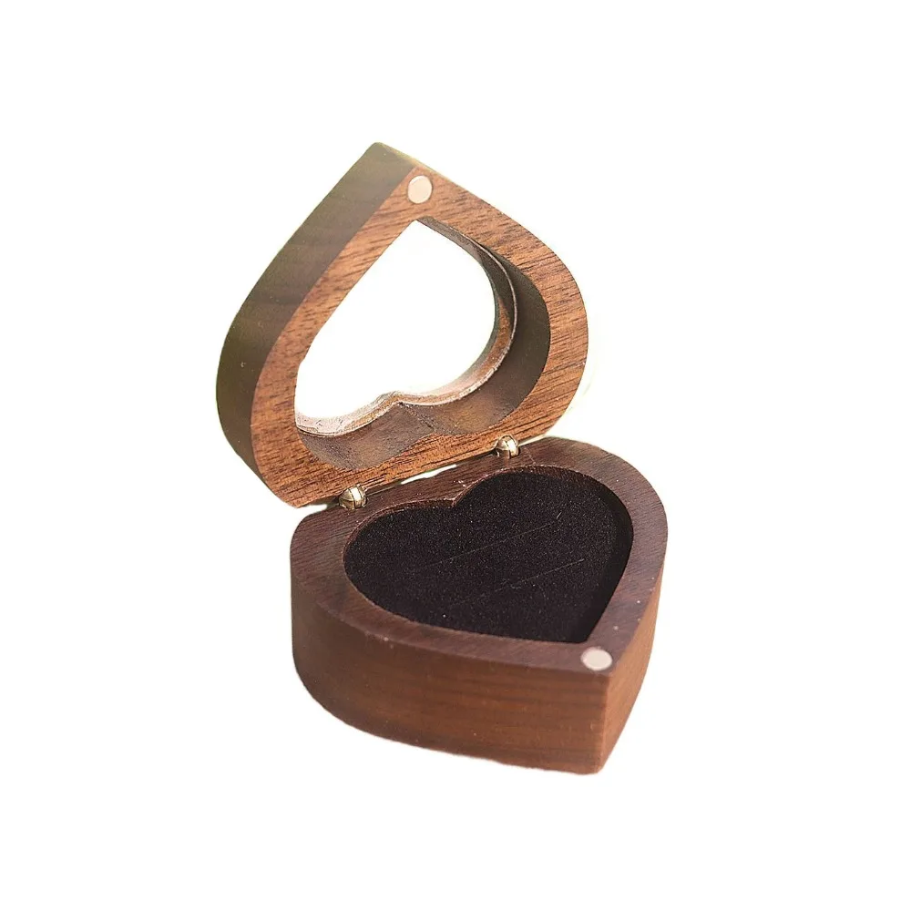 

2 Slots Heart Rings Holder Transparent Cover Magnetic Cover Walnut Wood Rings Box Proposal Wedding Rings Bearer Box Propose