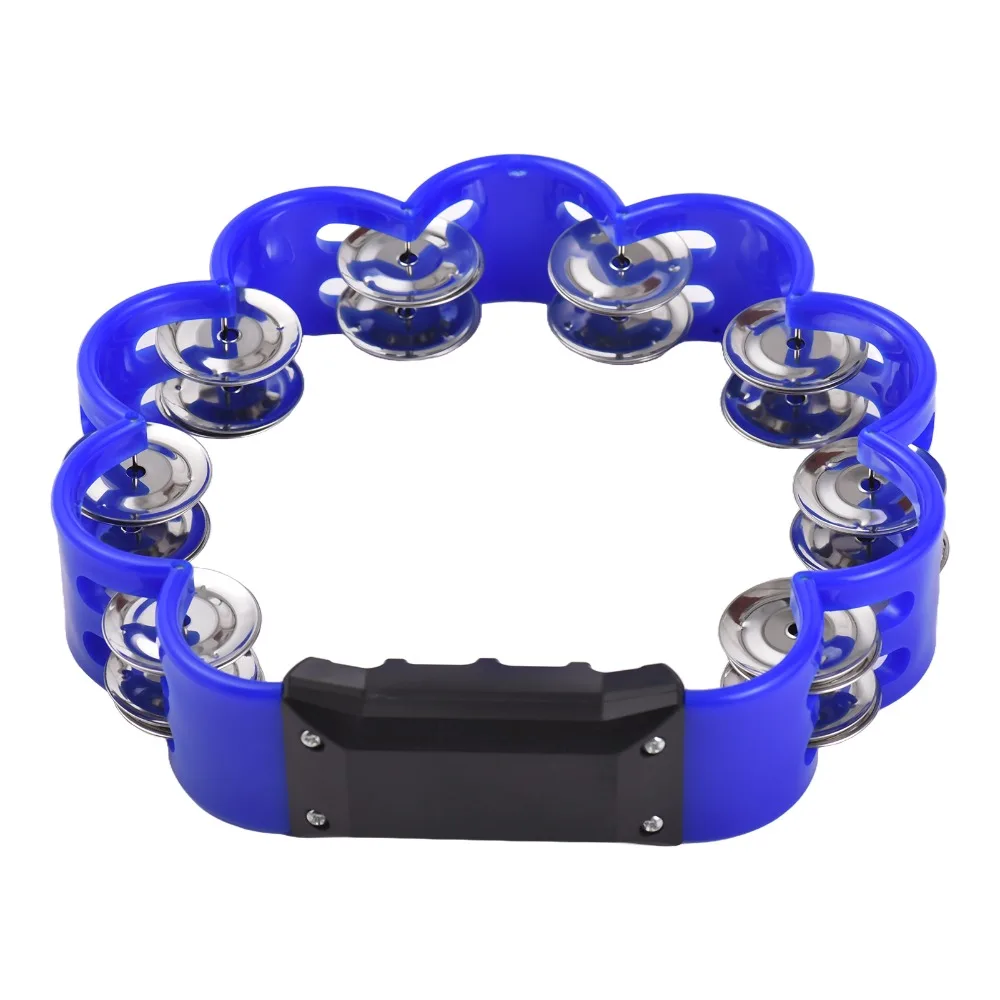 2PCS Double Row Jingles Hand Cranked Tambourine Non-Slip Grip ABS Double Row Tambourine Blue Metal Jingle Tambourine
