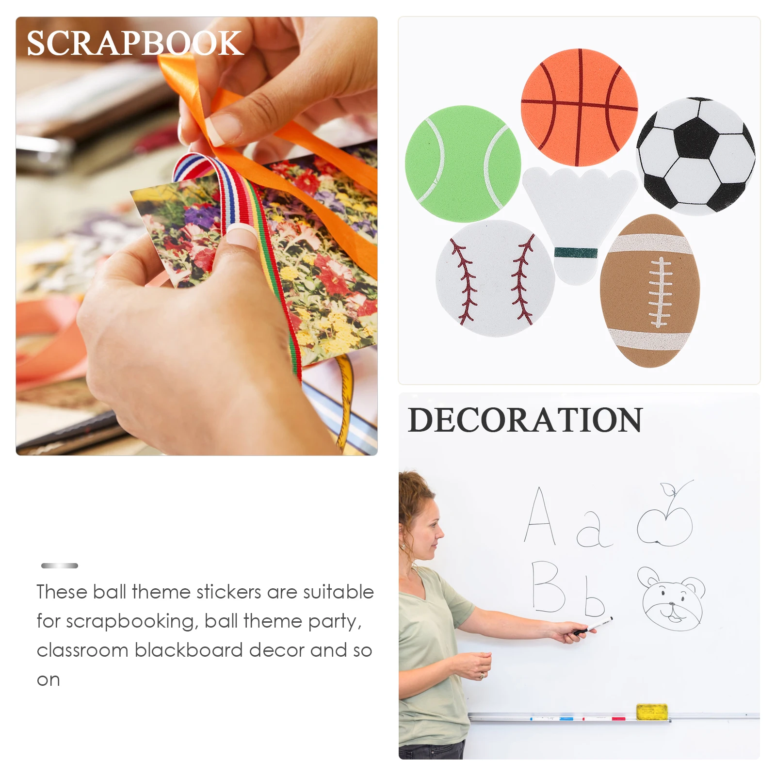 

30pcs 4Packs Foam Stickers Sports Ball Theme Party Decals Basketball Soccer Tennis Badminton Classroom Decor DIY