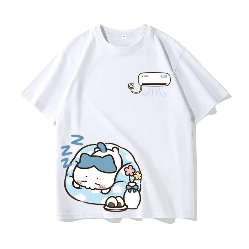 Chiikawa Niedliches Charakter-Fan-Merch T-Shirt Unisex O-Ausschnitt Locker Sitzend Lässig Sommer Kurzarm Jugend Harajuku Streetwear Alltags-Oberteil – Detail 6