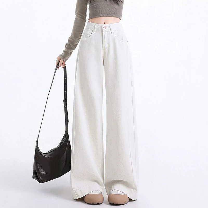 

Wide Leg Flared Jeans for Women 2025 Spring New High Waist Versatile Loose Trousers Floor Length Denim Pants 599#-10