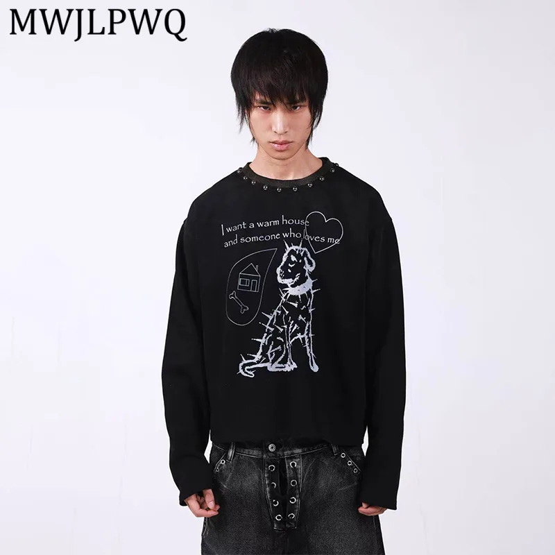 

Мужская футболка с длинным рукавом MWJLPWQ, с эффектом выцветания, с заклепками, с принтом, круглый вырез, свободный крой, повседневный стиль, лето 2026, 14538