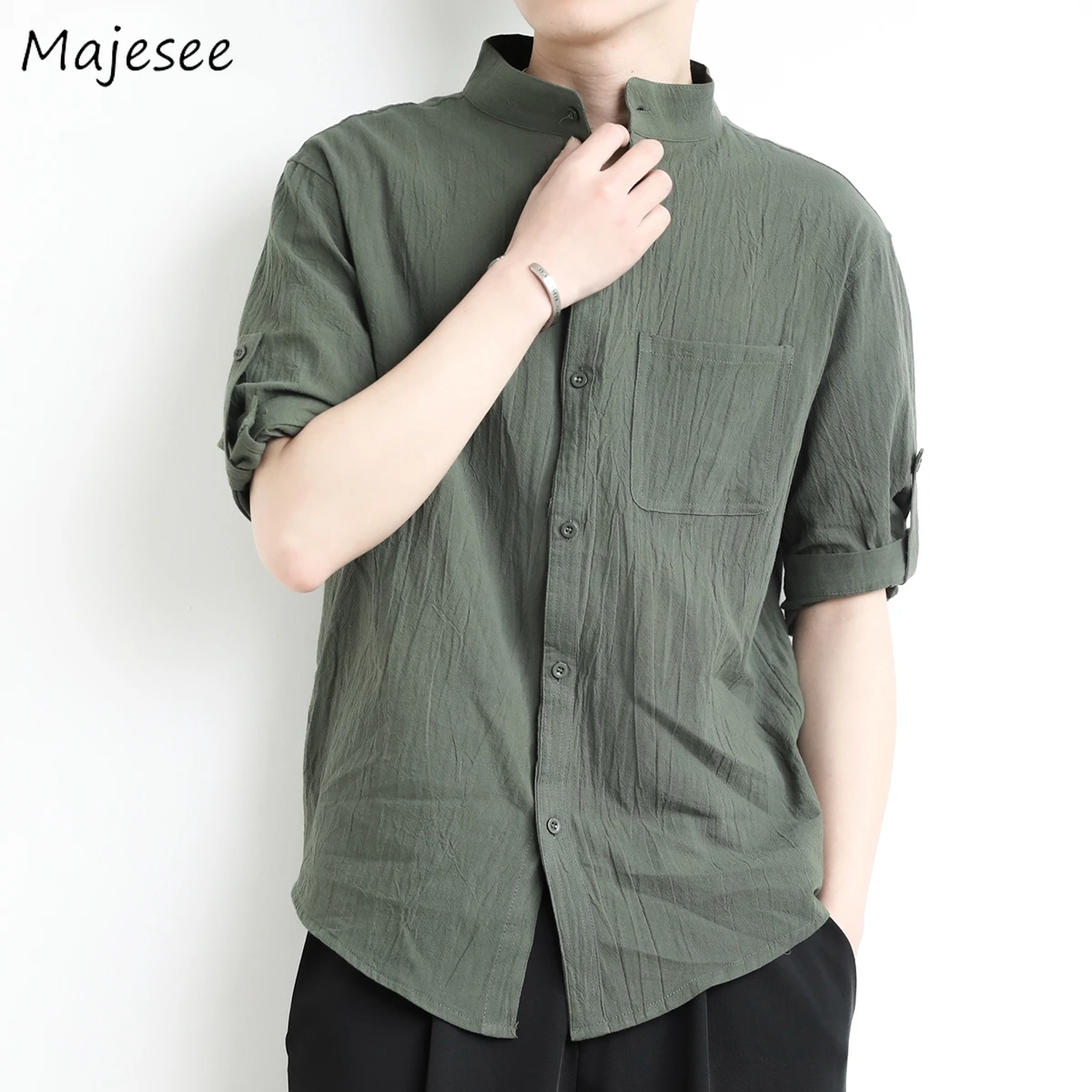 

Shirts Men Clothing Simple Teens Loose All-match Tops Korean Fashion Casual Summer Breathable Outwear Camisas Handsome Chic Ins