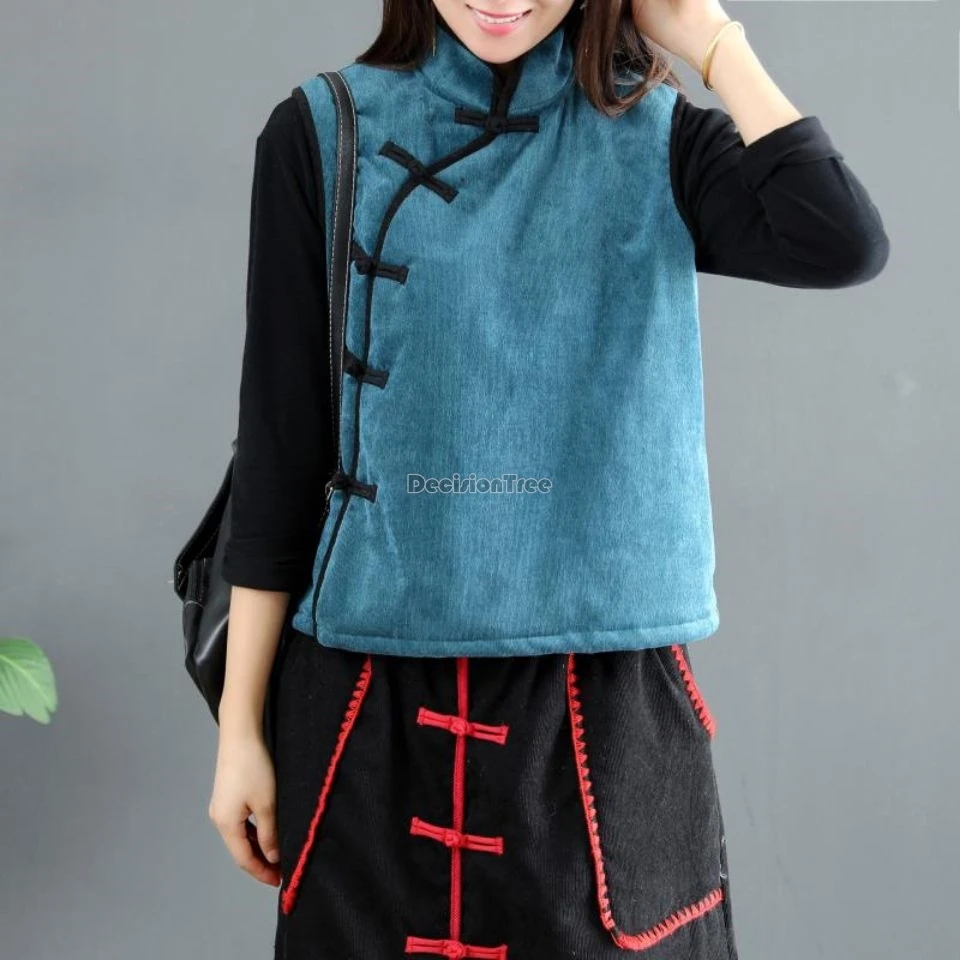 2024 new leisure daily cotton vest chinese ethnic style diagonal buckle vintage qipao singlet simple solid color versatile vest