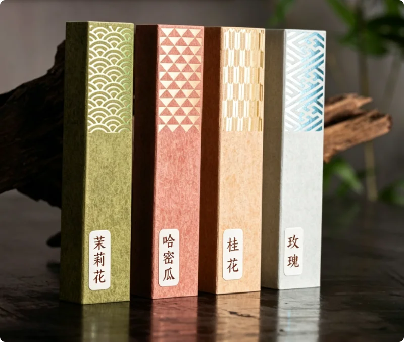 Natural Floral & Fruity Scent Incense Sticks (10.5cm, 10g) – Vintage-Style Gift Box with Wooden Holder and Drawer-Slide Design