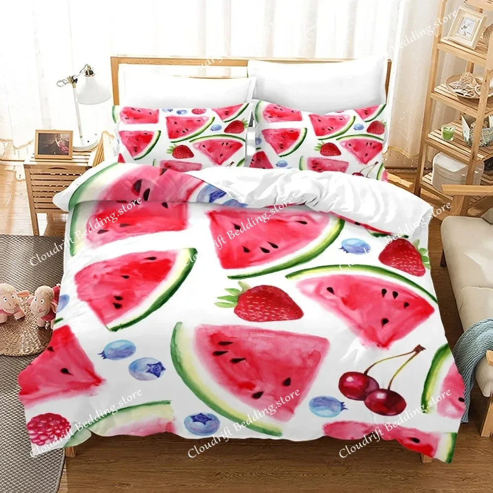 Fruit Duvet Cover Set Cartoon Watermelon Summer Theme Bedding Set for Boy Girl Double Queen King Size Microfiber Comforter Cover