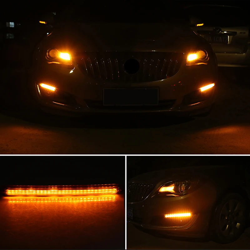 Luz de Circulación Diurna LED Universal para coche, tira de faro automático que fluye, señal de giro secuencial, barra DRL amarilla, blanca, resistente al agua, 12V