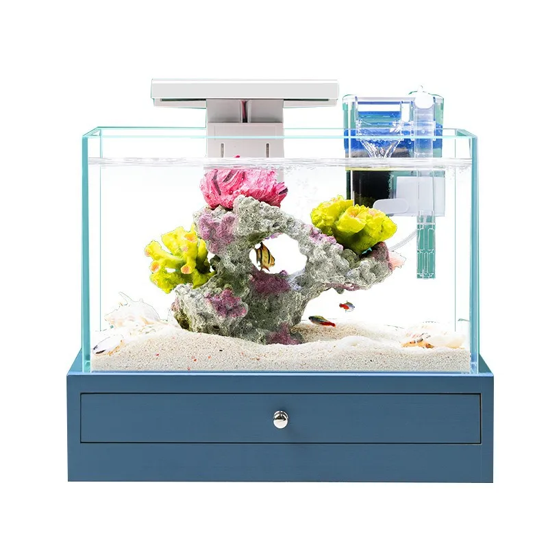 

Fish Tank Aquarium Desktop Living Room Home Free Water Change Small self-circulating Glass Landscaping Ecological Goldfish Tank