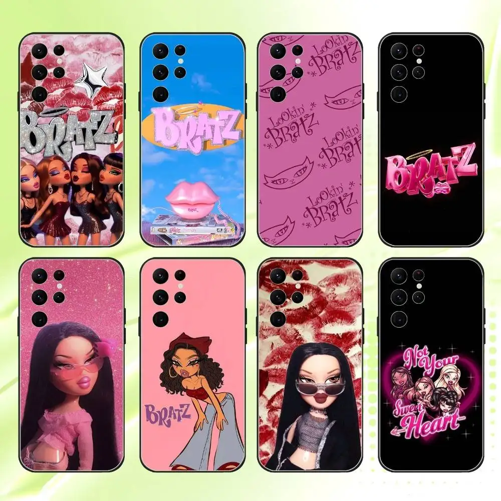 

Fashion B-BratzS Doll Phone Case For Samsung S 25,24,23,22,30,21,10,9,Ultra,Plus,Lite,FE,4,5G Black Soft Case
