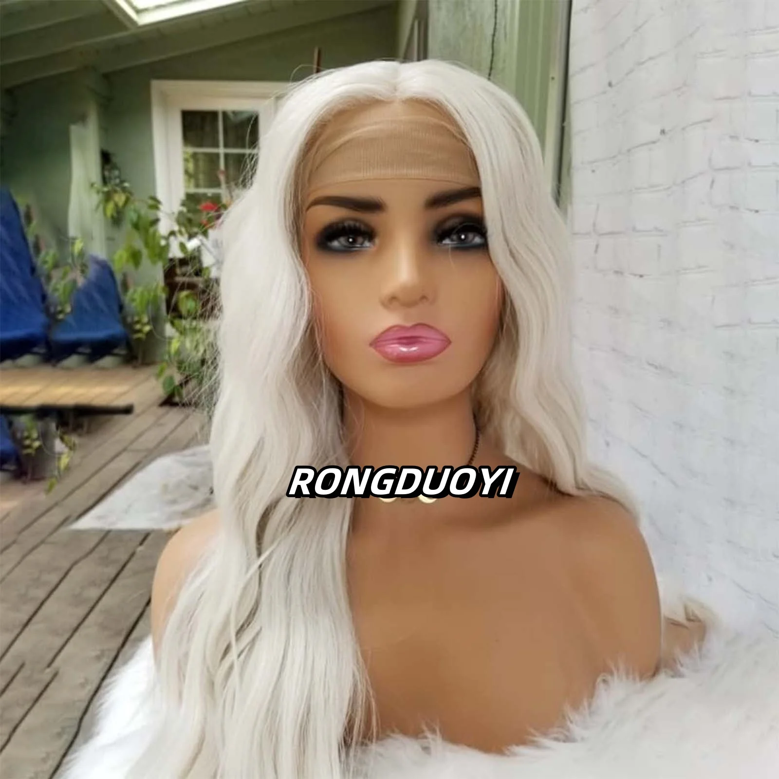 Platinum Blonde Long Wavy Curly Synthetic Hair Lace Front Wig Colored Natural White Blonde Lace Frontal Curly Wigs for Women