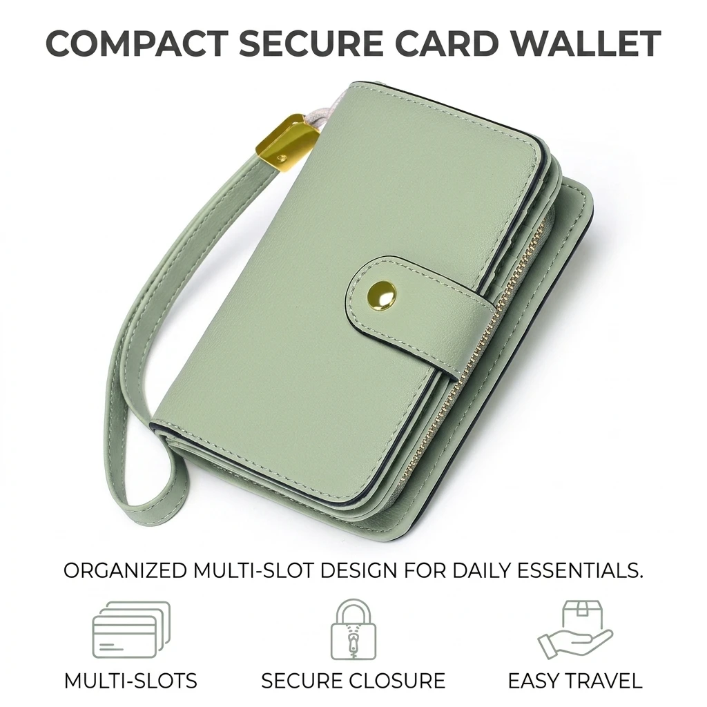 Women Short Wallet With Zipper And Snap Button Multi Card Slots Simple Style For Daily Use