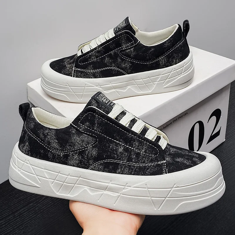 

New Men's Denim Canvas Shoes Casual Platform Sneakers Lace Up Breathable Street Style Fashion Footwear for Men Zapatos De Hombre