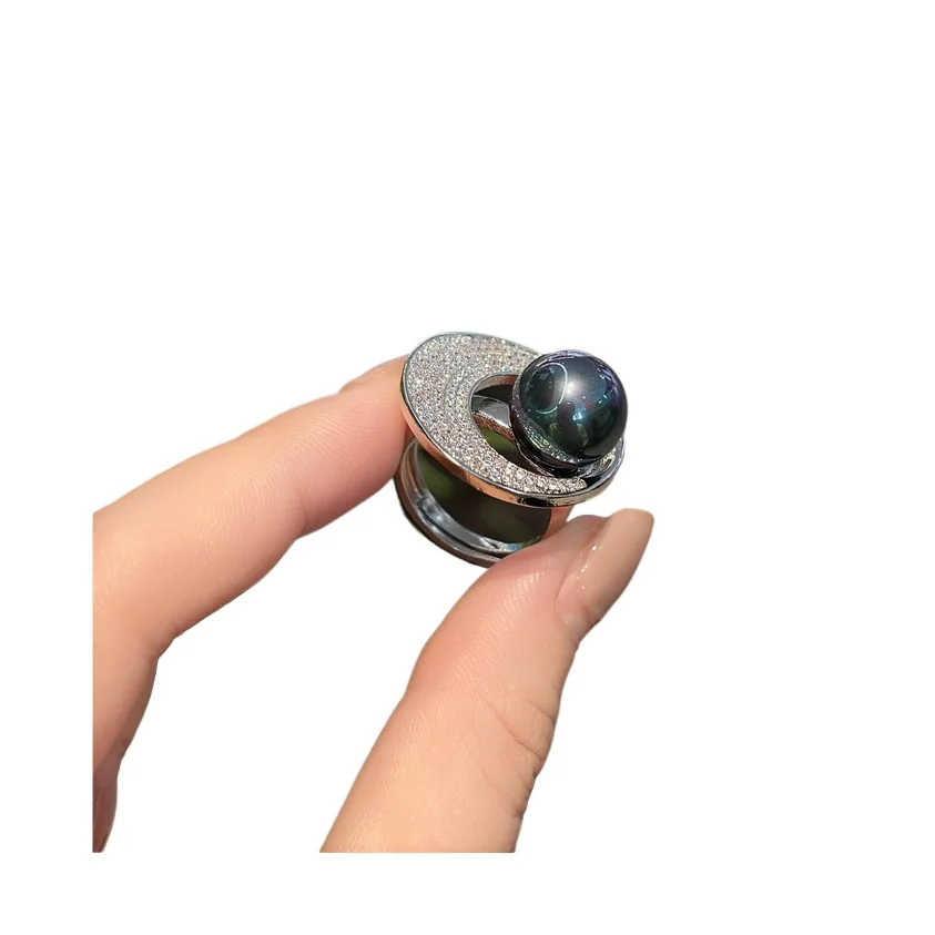 

Rare 10-11mm Natural Tahitian Round Black Green Pearl Ring