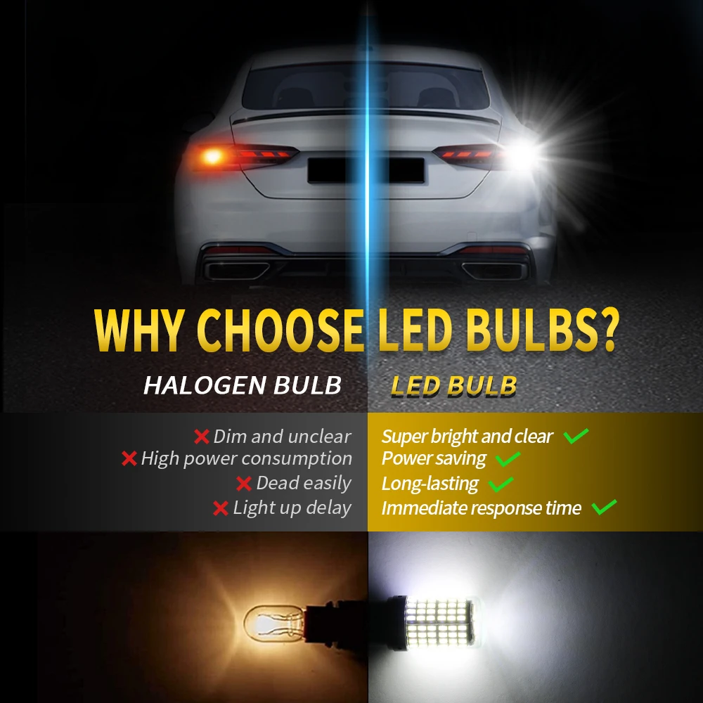 2pcs High Power Car Lights LED 1156 BA15S P21W PY21W 1157 P21/5W 7443 W21/5W Bulbs Glass 4014SMD Canbus For Vehicle Signal Lamps