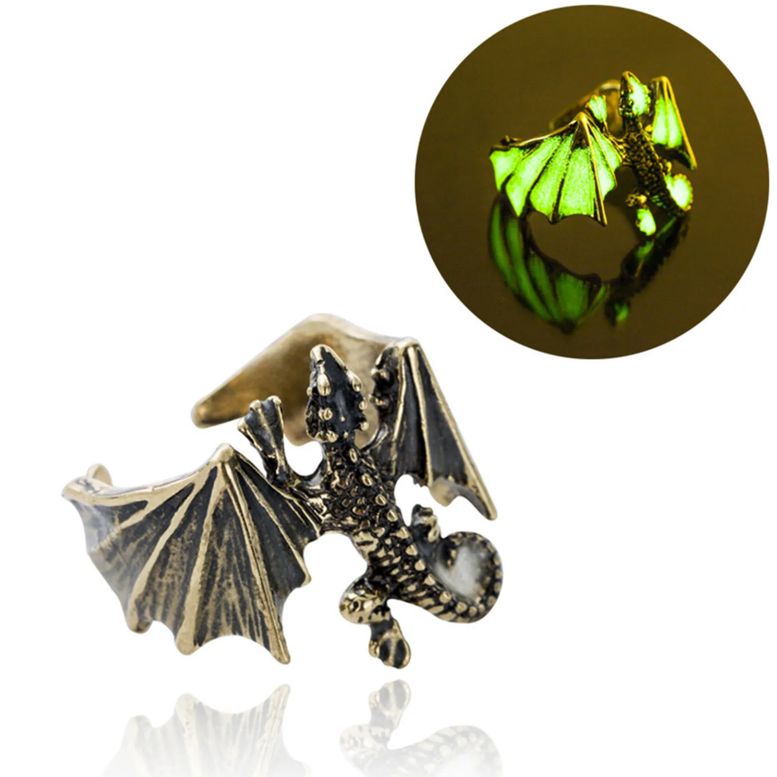 Gothic Luminous Dragon Rings Vintage Animal Pterosaur Open Ankle Ring for Unisex Glow Noctilucent Punk Adjustable Jewelry Gift