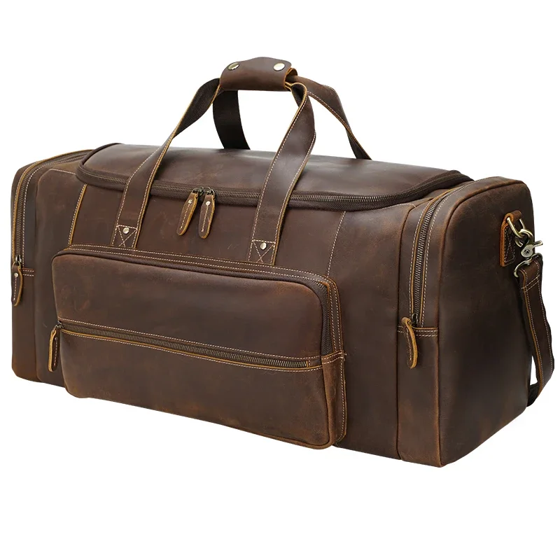 Factory Wholesale Vintage Large Capacity Weekender Overnight Bag Cowhide Crazy Horse Leather Travel Duffle  Manufacture