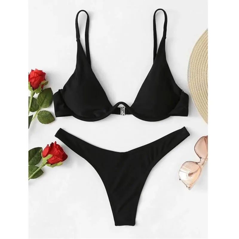 2026 Bikini Split Gathering Steel Tray Solid Color Swimsuit Women's Vacation Three-piece Set  مايوهات سباحة من قطعة واحدة