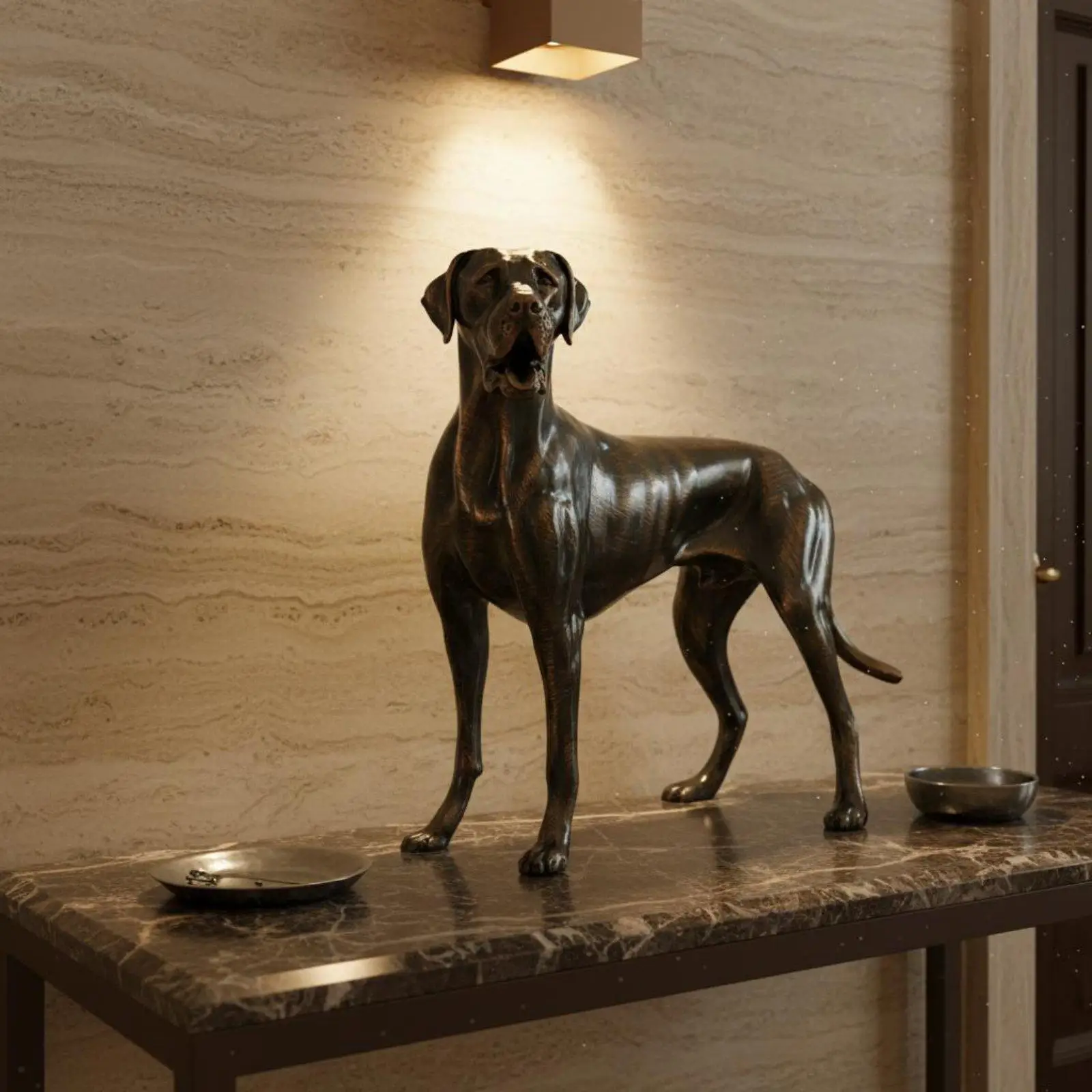 Antique Bronze Hound Statue Light Luxury piece Vintage Dog Ornament Realistic Detailing Resin Great Hound Sculpture for Living