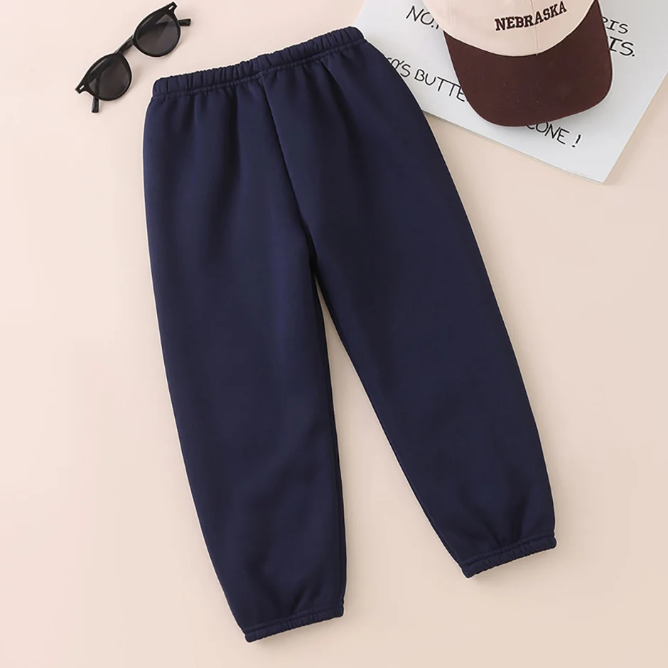 Herbst- und Winter-Plüsch-Freizeit-Sport-Knöchelhosen für Jungen und Mädchen, mit dickem, elastischem Bund, einfarbig, Outdoor-Hose – Detail 6