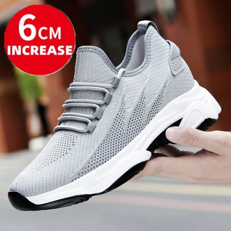 Zapatos de aumento de altura para hombre, zapatillas deportivas con suela gruesa, 6cm,8cm, color negro, blanco y gris