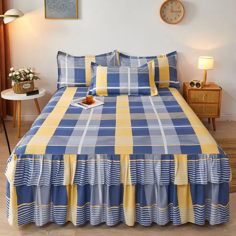 New Arrival Korean Princess Style Bed Skirt Set with Double Hem - Soft Aloe Cotton Comforter Cover & Sheet Set for All Seasons