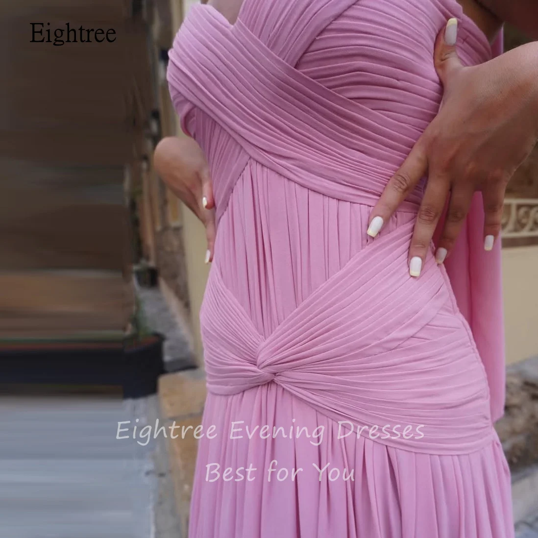 Eightree moderno rosa uma linha vestidos de baile sem alças plissado vestido de festa até o chão vestido de noite vestidos de gala personalizado