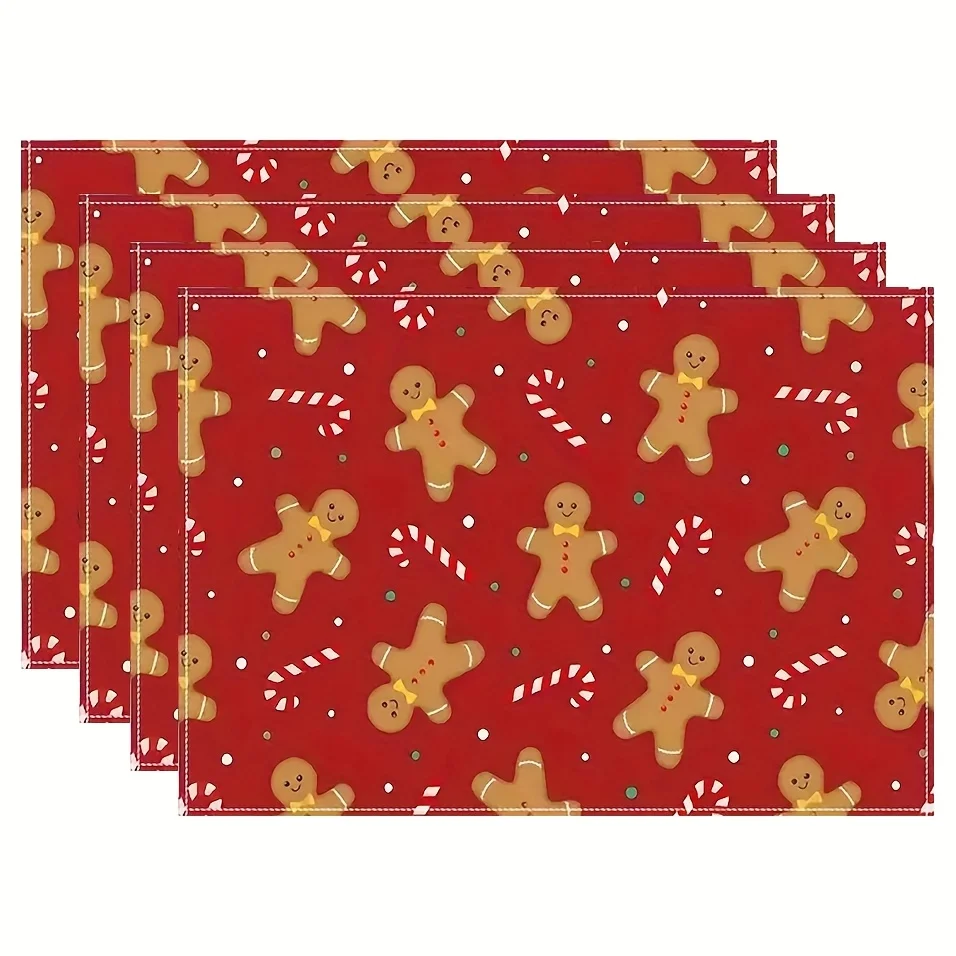 4pcs Set Featuring Winter Gingerbread And Candy Cane Designs for Placemats, Perfect for Seasonal Everyday Holiday Decor