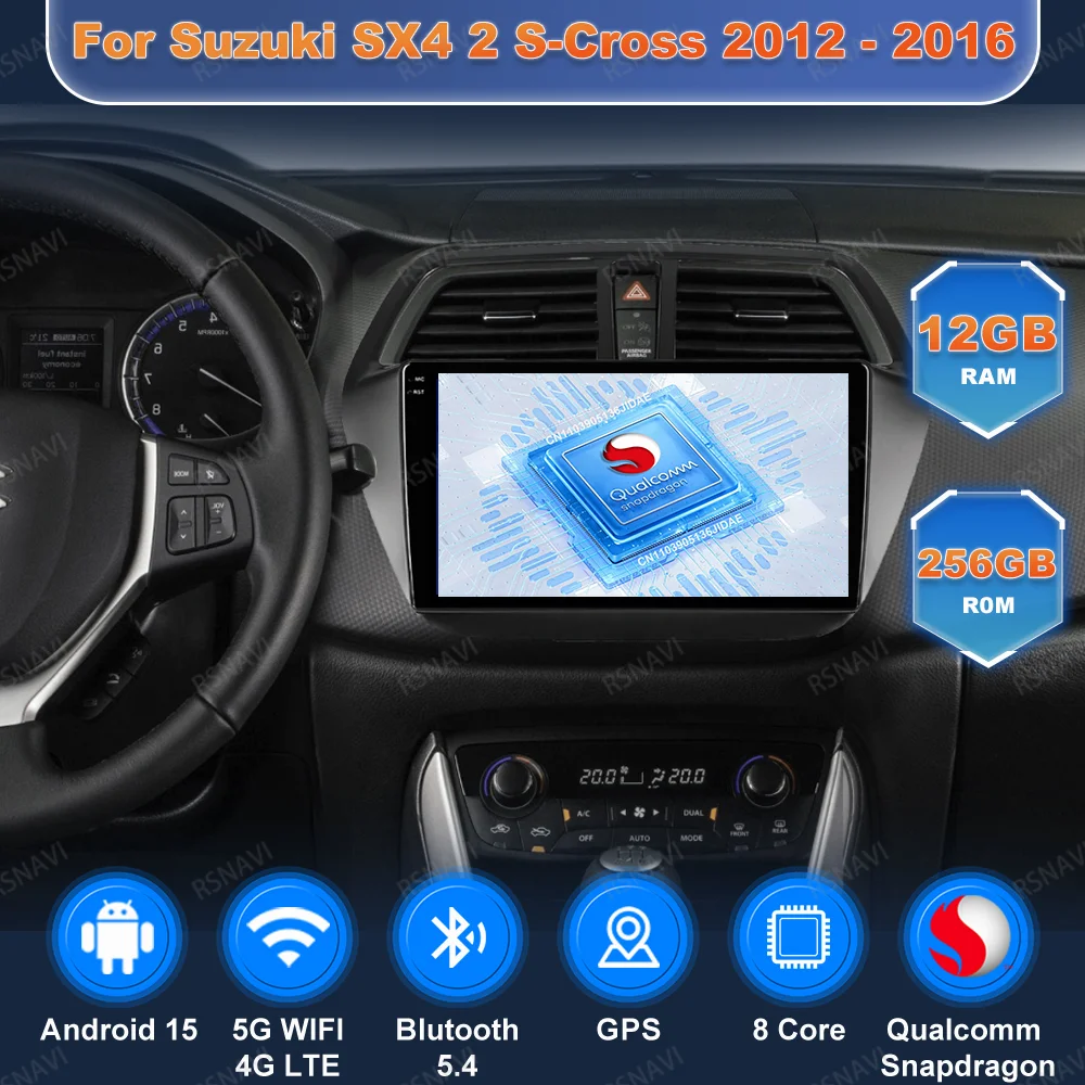 Car Radio Andoird 15 For Suzuki SX4 2 S-Cross 2012 - 2016 Navigation BT GPS Viedo Player DSP Autoradio Stereo Multimedia 5G WIFI