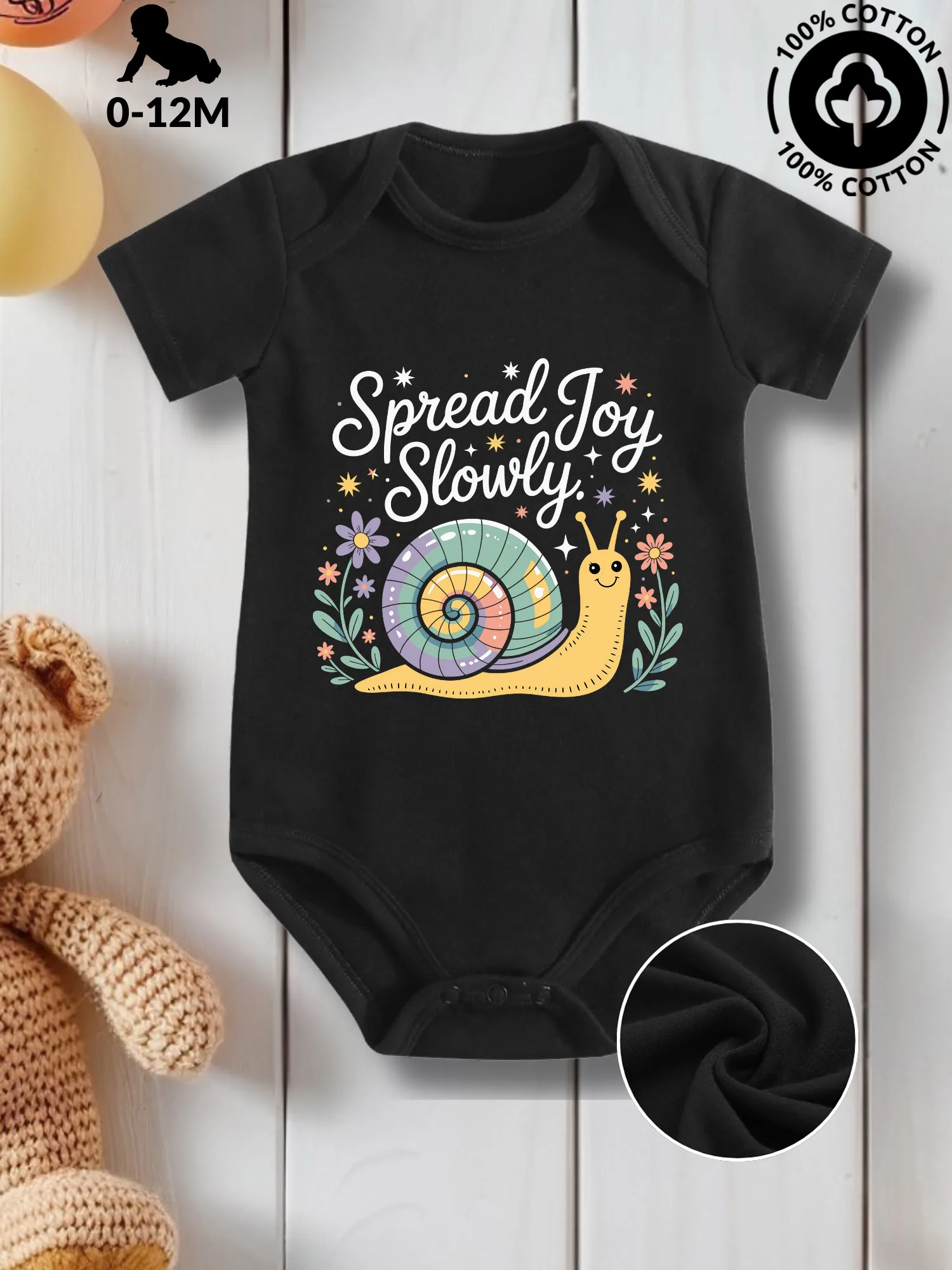 

Детский костюм унисекс для ползания Spread Joy Slowly, комбинезон из чистого хлопка для ухода за кожей, всесезонное черное боди 190GSM