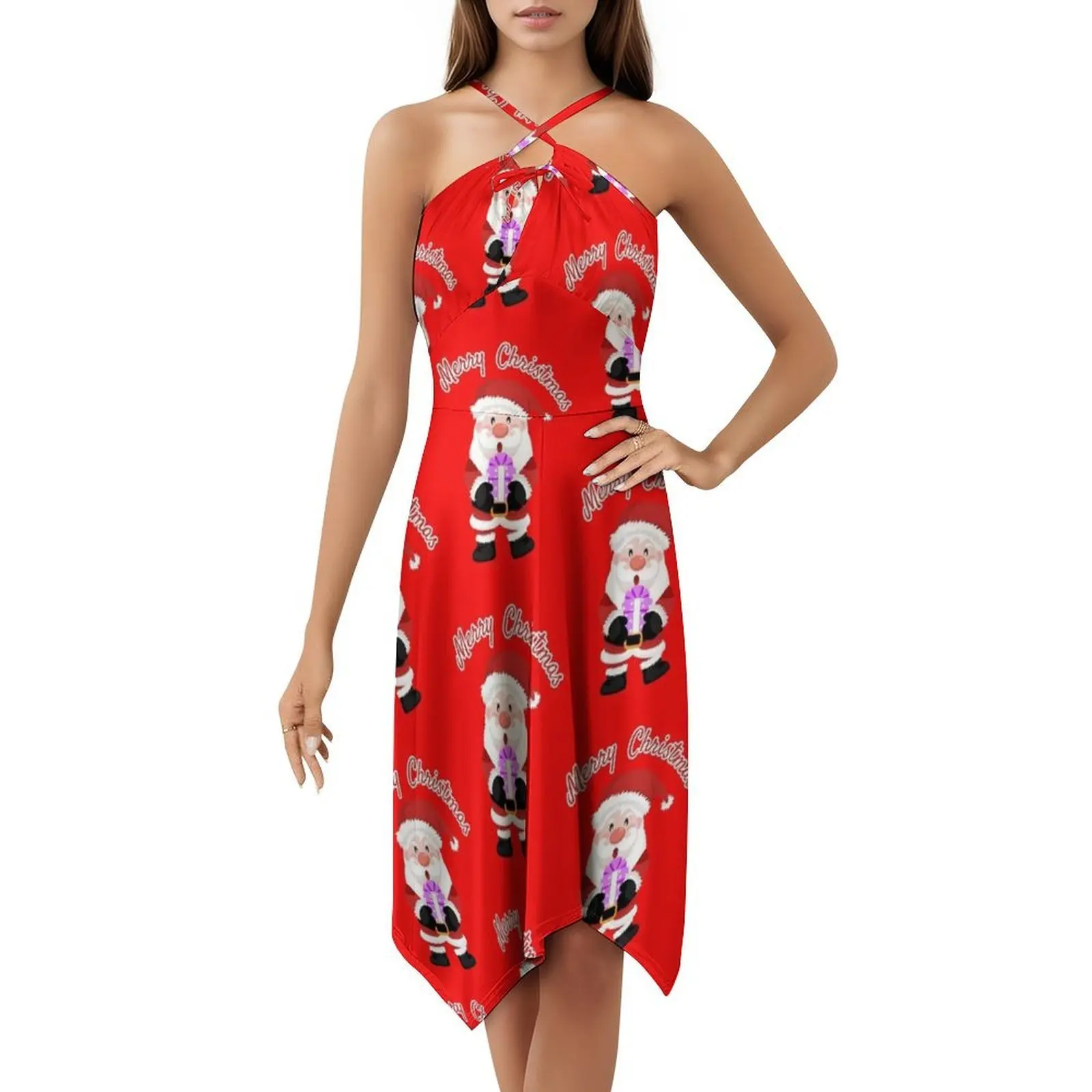 عيد ميلاد سعيد ولطيف سانتا كلوز. فستان مثير للإجازات للنساء على الشاطئ وحفلات أعياد الميلاد فستان قصير كارتون كلوز مرح سعيد #5