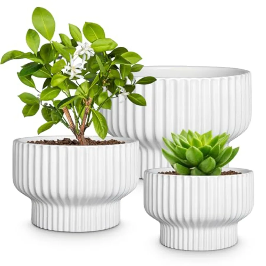 

Ceramic Pots for Plants 9.4+8+6 Inch Flower Pots Set of 3 Large Planters with Drainage Hole Stylish Round Flower Pot for Home G