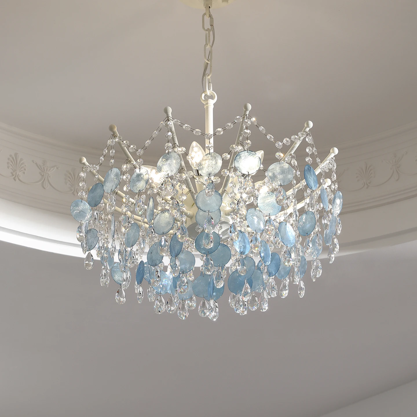 Nordic Romantic Blue Shell Crystal Pendant Bedroom Light Modern Light Luxury High Wedding Bedroom Light Lustre Ceiling Chandelie