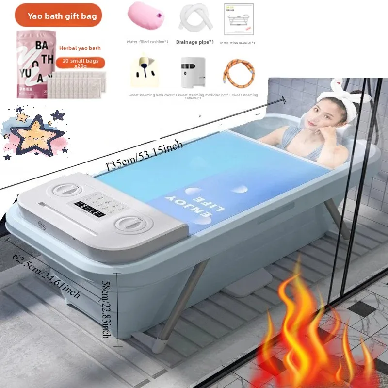 Portable Folding Bathtub for Adults Kids Automatic Heating Sweat Steaming Bath Bucket Tub