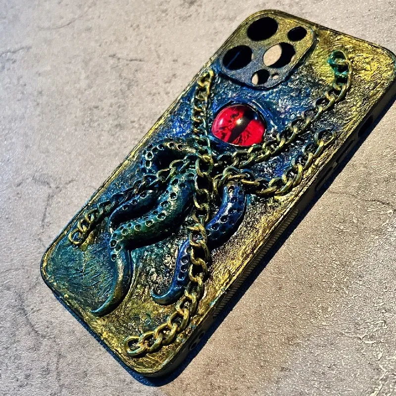 4178 Original 3D Handmade Mobile Phone Case Cthulhu Tentacle Bloody Luminous Eyes Gothic Style Mobile Phone Case Custom Gift