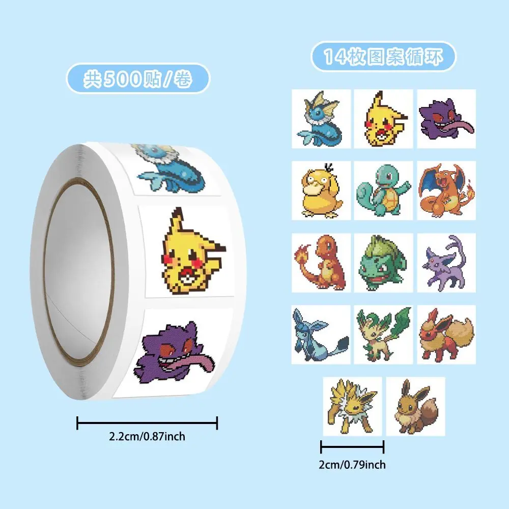 500pcs/Roll Cute Pixel Pokemon Pikachu Cartoon Anime Sealing Stickers DIY Laptop Decals Decoration Stiker Reward Gift Toys - view 2