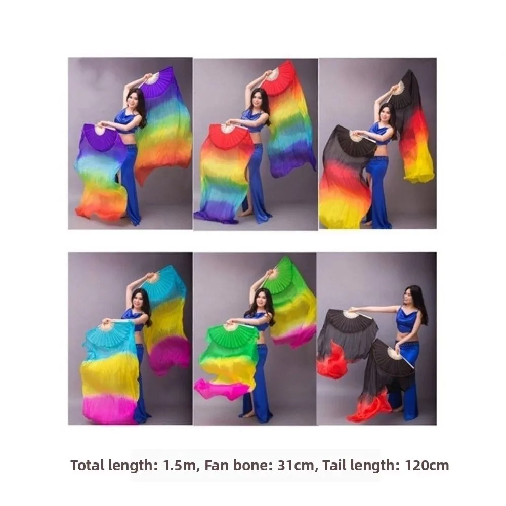 Gradient Color Belly Dancing Fan 150cm Length Dance Accessories Practice Dancer Tool Multicolors Rayon Silk Fans For Kid Women