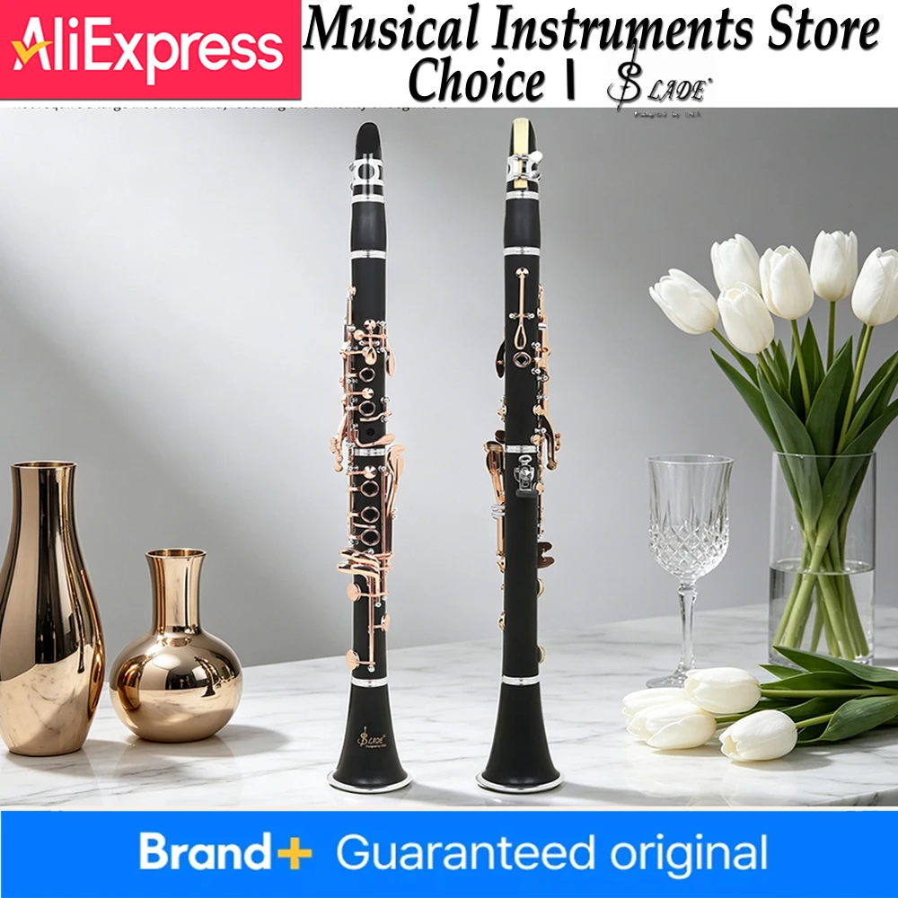 SLADE Bb Clarinet 17 Keys ABS Rose Gold Keys B Flat Clarinet with Case Complete Kit Ideal for Beginner Student Exam Performance