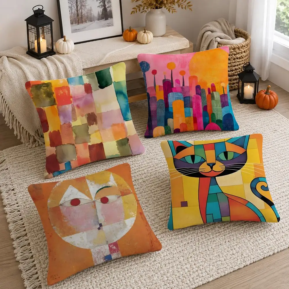 Paul Klee Geometric Art Print Cushion Cover Soft Fluffy Short Plush Throw Decorative Cushion Covers for Sofa Bedroom Home Decor