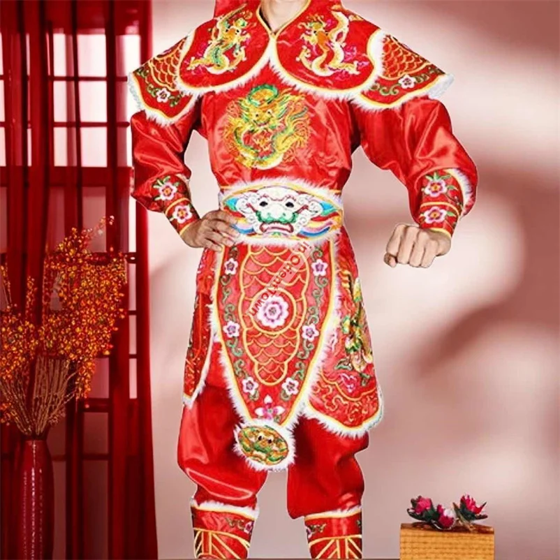 ChaoZhou Shantou Carnival Song Dance Embroidery Outfit Touring God Drums Team Armor Carrying Flower Basket Performer Costume