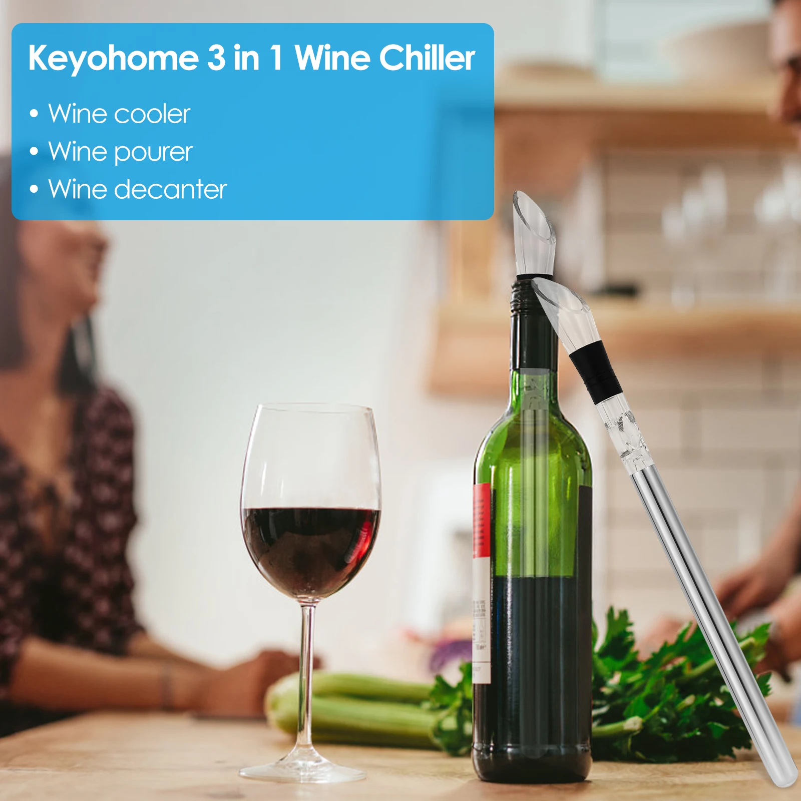 مبرد زجاجة النبيذ من الفولاذ المقاوم للصدأ، سدادة زجاجات الآيس كريم، مبرد الآيس كريم، مناسب لشاربي الثلج