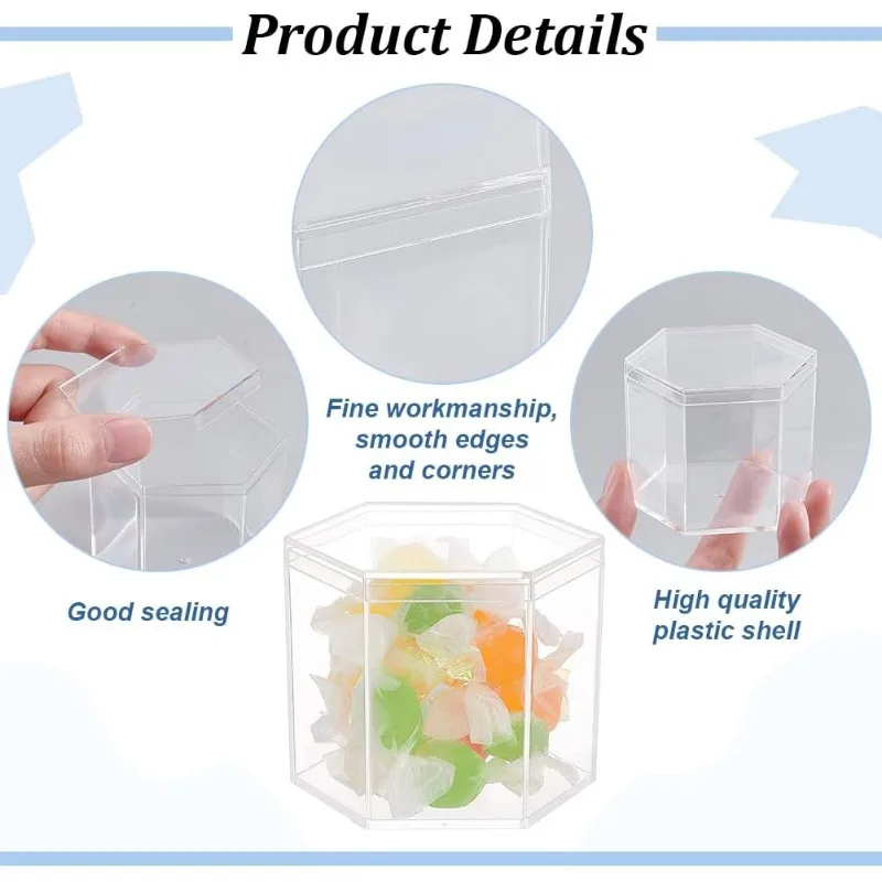 20pcs Hexagon Storage Containers 2.7x2.3x2.2inch Small Clear Acrylic Boxes Plastic Display Box with Hat Cover for Gifts