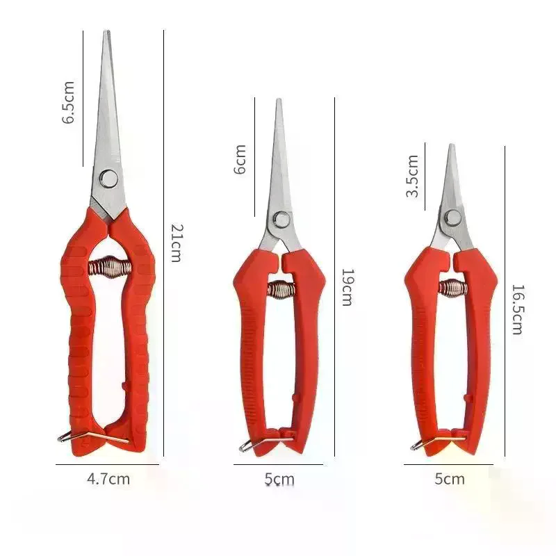 Stainless Steel Garden Pruning Shears Non Slip Red Handles Spring Loaded Design For Trimming Plants Home Gardening Use 1Pcs