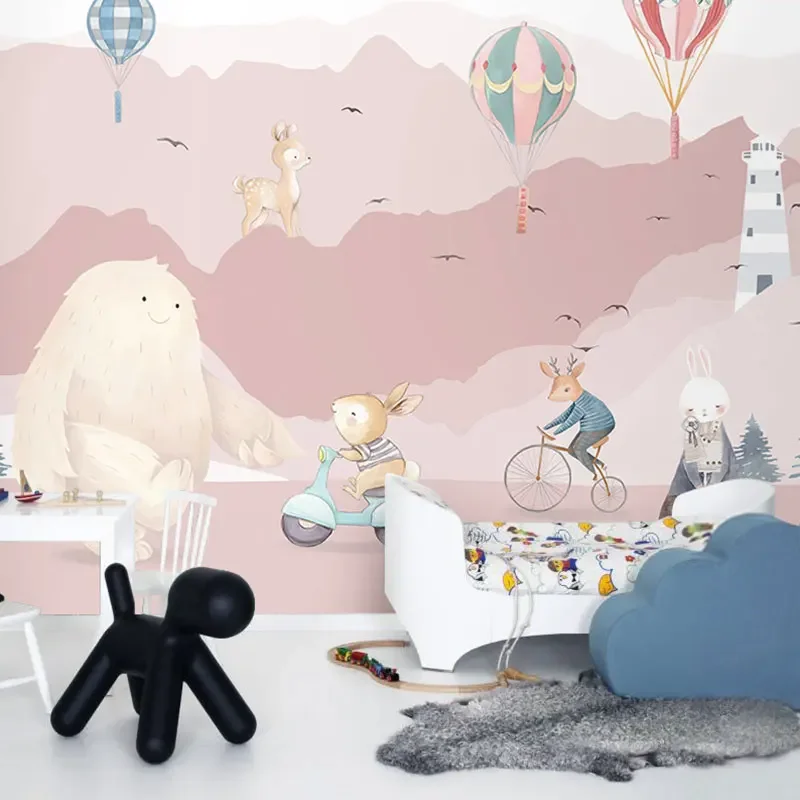 custom Cartoon rabbit background wall wallpaper for children's princess room wall cloth girl wallpaper bedroom mural Stickers