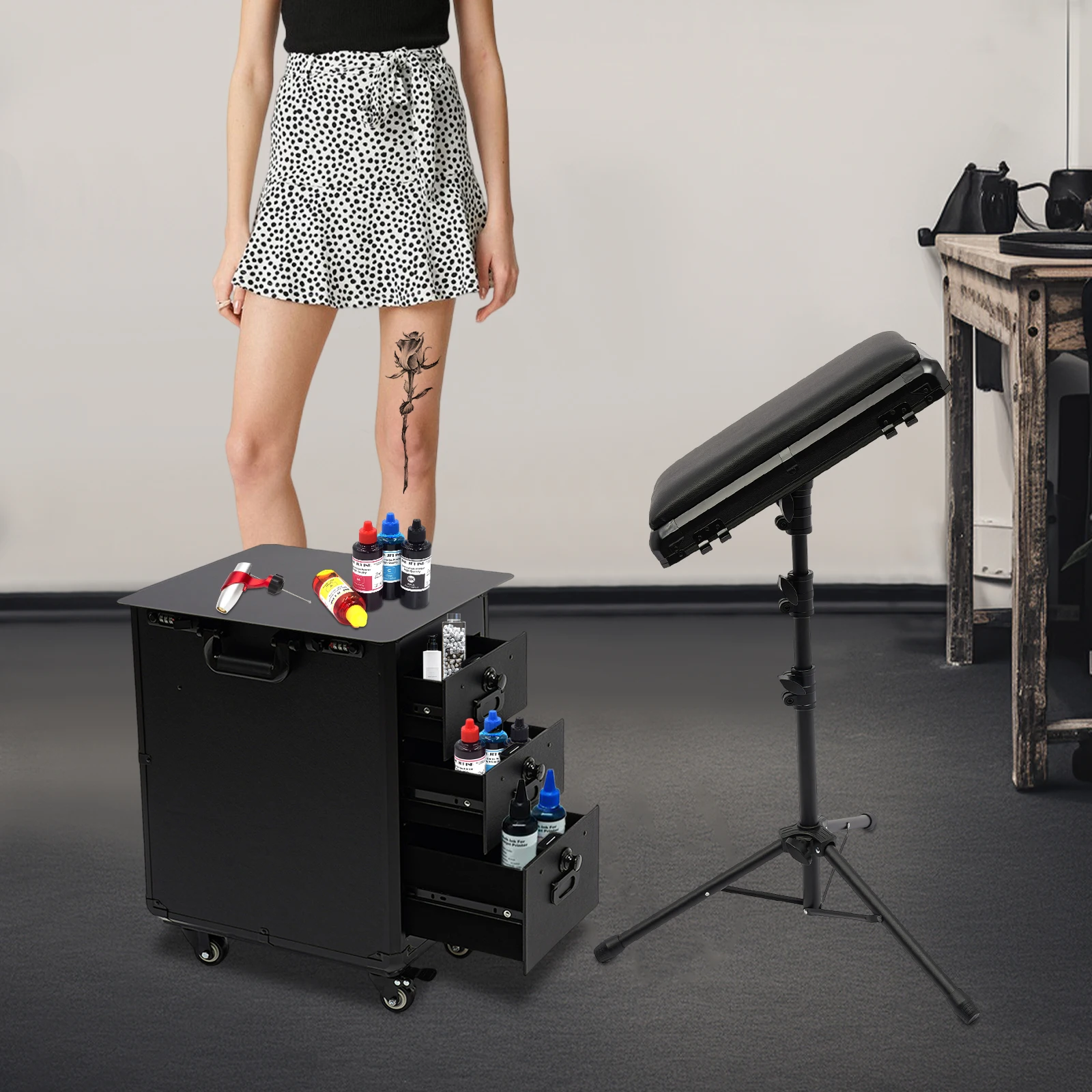 Professional Rolling Makeup Case with Combination Lock & Metal Panel - 3 Drawers, Universal Wheels, Portable Cosmetic Organizer