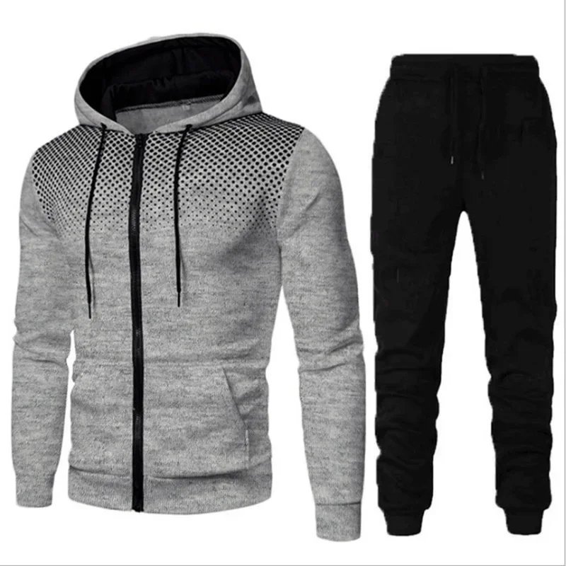 2023 Autumn/Winter New Fashion Zipper Hoodie Long Pants Set Men\'s Fashion, Warm, Leisure, Fitness and Sports 2-Piece Set