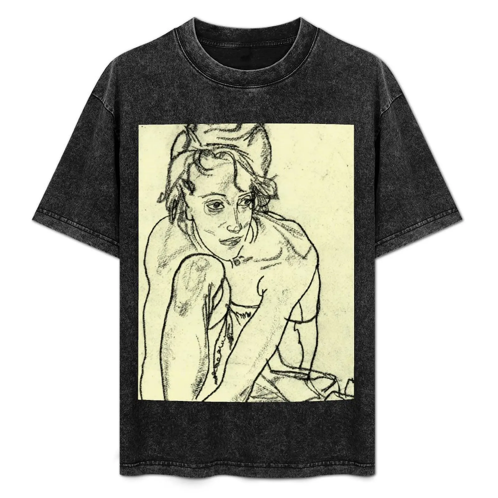 EGON SCHIELE - Squatting Woman T-Shirt Casual Street Style Short Sleeve Tee