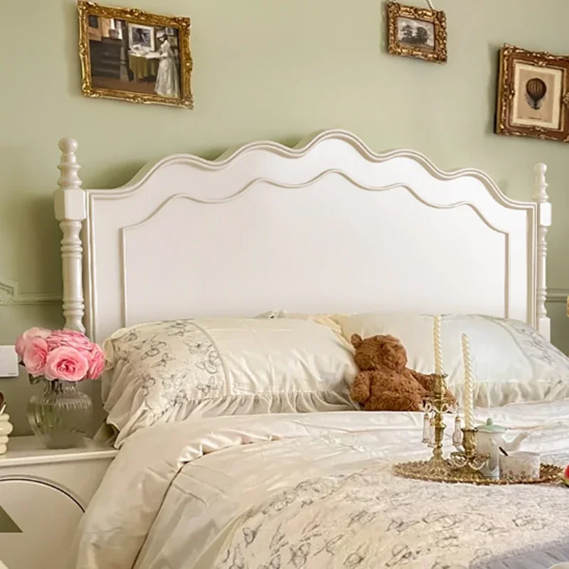 French Solid Wood Bed White Modern Simple Cream Wind Princess Bed Bedroom Square Aesthetics Letto Matrimoniale Home Furniture