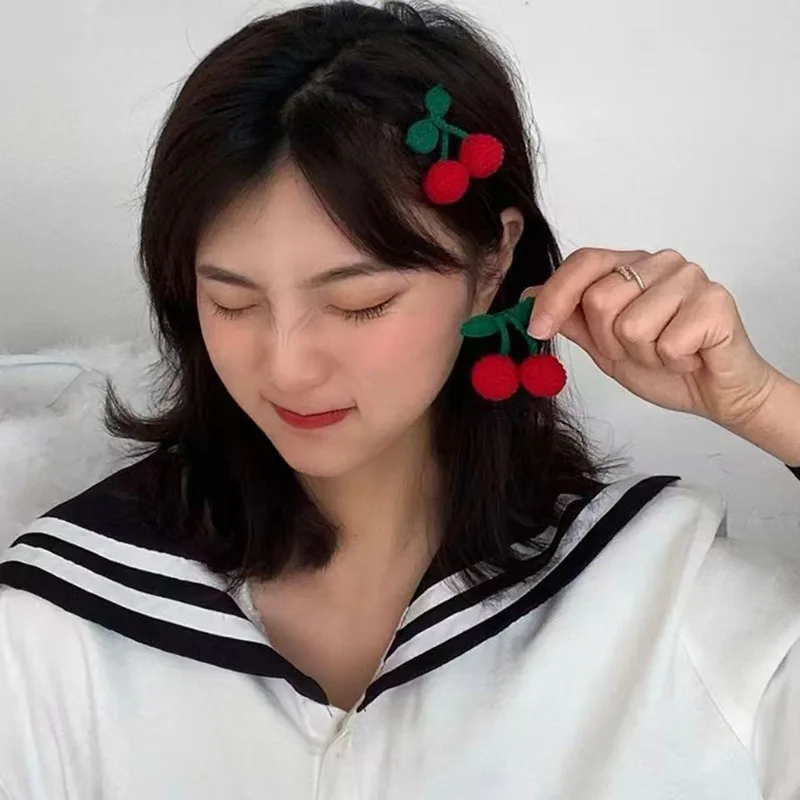 Popular 2Pcs Red Cherry Hair Clip For Baby Girls Cute Hairpin Barrette Side Clip Child Headwear Hair Accessories No backing card