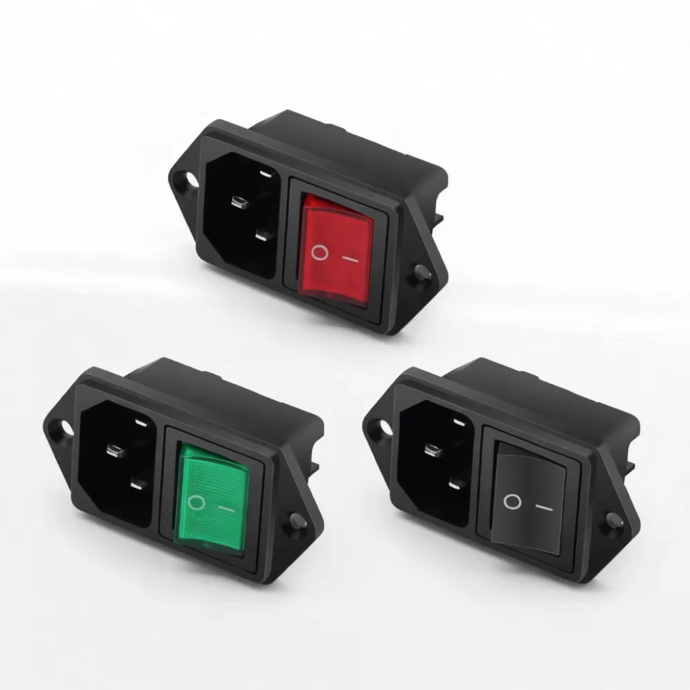 Panel Mount AC Power Socket C14 Connector With LED Plug Three Core Electrical Terminal For Electrical Power Hardware
